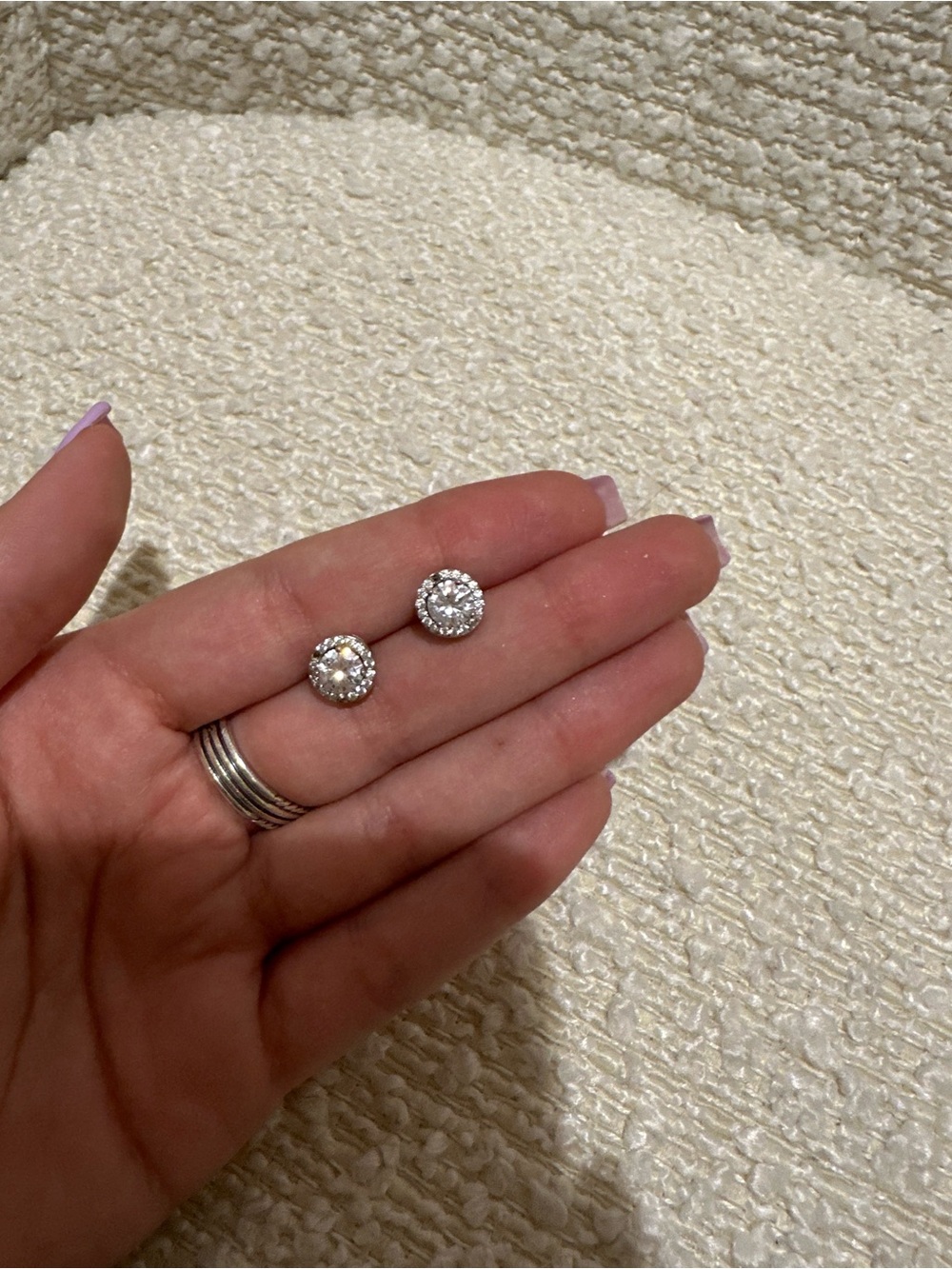 Silver Halo Round Cubic Zirconia Stud Earrings - Silver